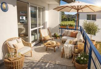 Balkon mit KI generierten Dekoration / Einrichtung 
