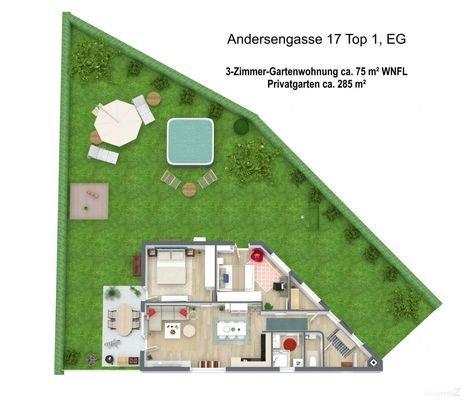 3D-Grundriss EG Top 1 Gartenwohnung