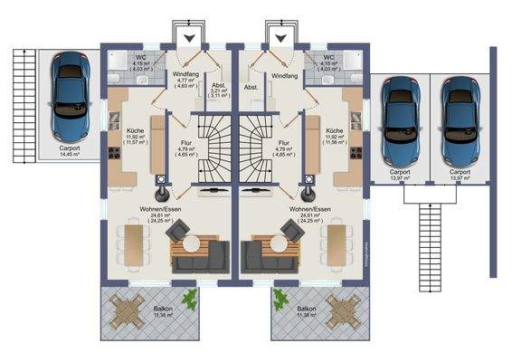 Erdgeschoss Haus A & Haus B 