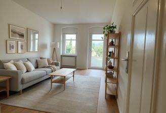 Wohnzimmer mit Balkon - (KI generiert)