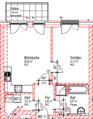 Grundriss Wohnung 27 - Im Dorfe 3d - 1. OG Mitte.p