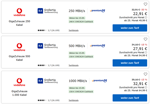 Schnelles Internet 1000 m/bits