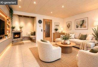 Modernes Wohnzimmer mit Kaminecke Ki generiert