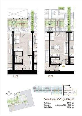Grundriss 2 Zi.- Maisonette mit Terrasse / Garten