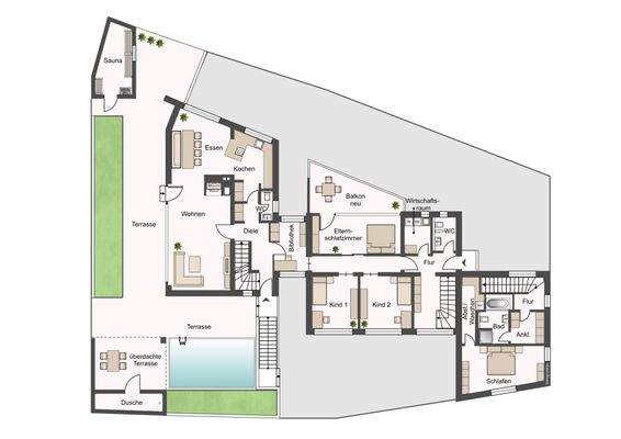 1. OG Alternative mit Schlafzimmer auf einer Ebene