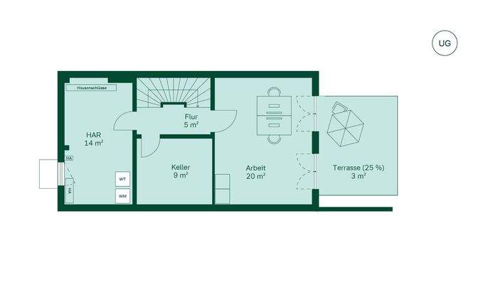 Geräumiges Untergeschoss mit zusätzlichem Arbeitszimmer
