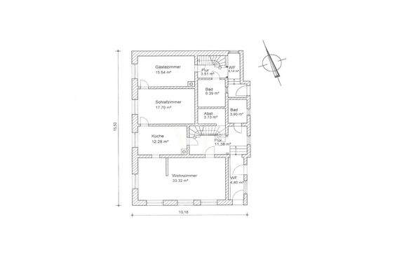 Grundriss EG Wohnhaus mit Bemaßung