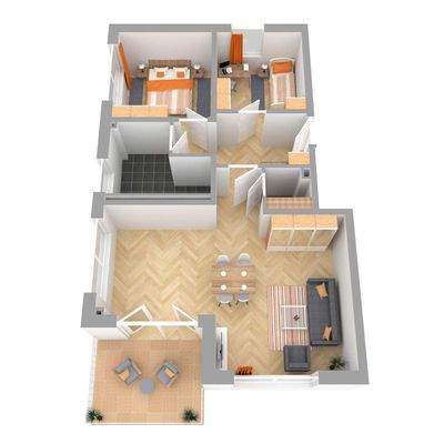 Grundriss, Haus 2, Wohnung 11 mit Balkon