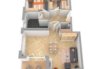 Grundriss, Haus 2, Wohnung 11 mit Balkon