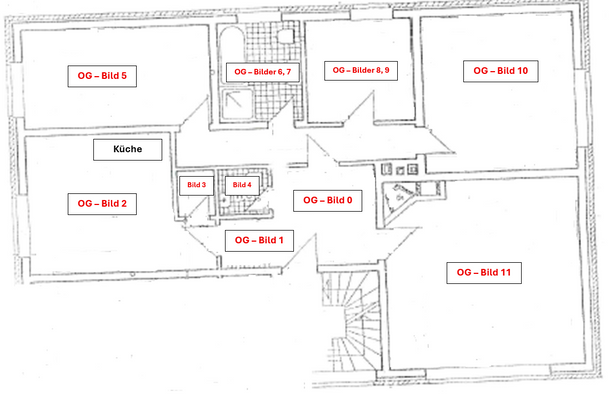 Grundriss Obergeschoss - Gewebe groß mit Bildhinweisen