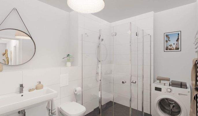 Modern gefliestes Bad mit bodengleicher Dusche