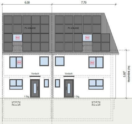 Straßenansicht mit PV Anlage