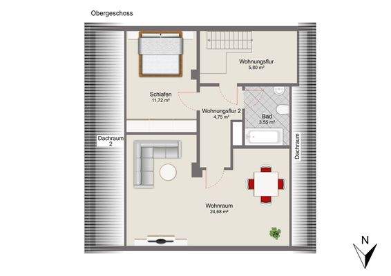 1. Obergeschoss mit Mustermöblierung
