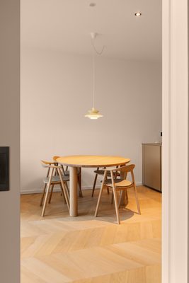 View from the bedroom into the dining area