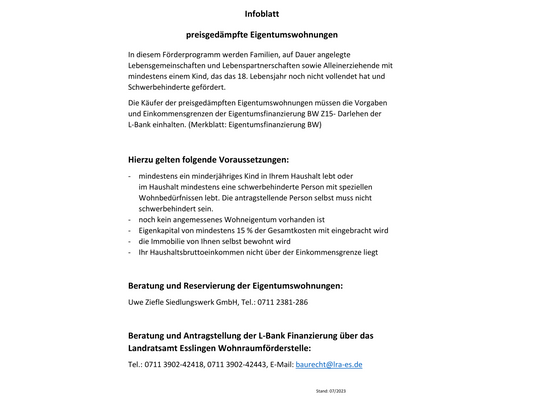 Infoblatt zu den preisgedämpften Eigentumswohnungen