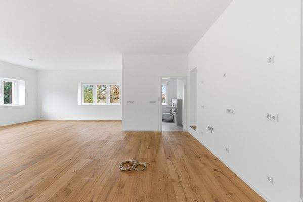 Wohnzimmer mit offener Küche