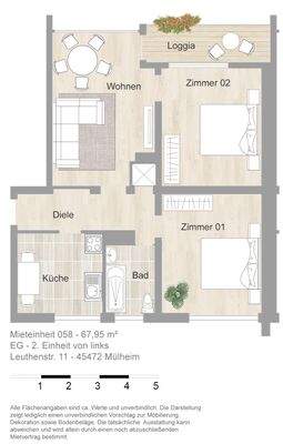 Grundriss farbig / möbliert