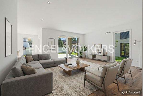 [KI-optimiertes Foto] Bodentiefe Fenster - Möblierungsbeispiel