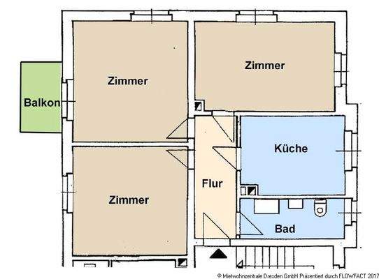 Grundriss - 3 Zimmer mit Balkon