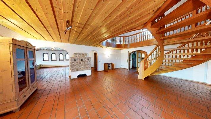 Foyer EG mit Kachelofen Perspektivwechsel