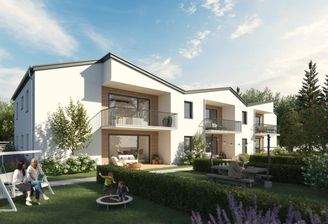 Rückseite Wohnkomplex und Gärten