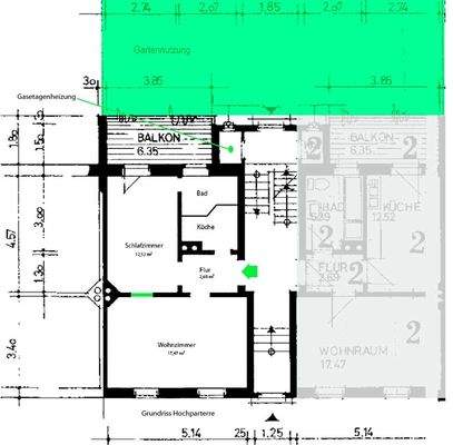 Grundriss mit Zugang vom Flur ins Schlafzimmer