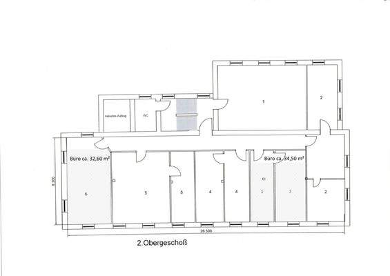 Grundriss 2 OG mit 34,5 m² und 32,6 m²