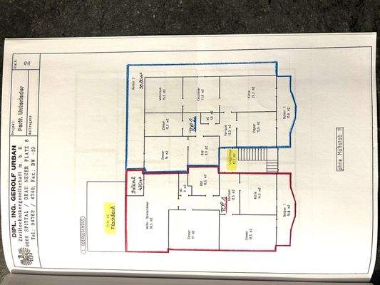Grundriss 1. OG - Wohnung Top 2 und Wohnung Top 1 im Rohbau-Zustand inkl. Balkone