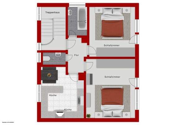 Grundriss Obergeschoß Der dargestellte Grundriss ist nicht maßstabsgetreu und soll lediglich eine veranschaulichende Übersicht der Raumaufteilung geben.