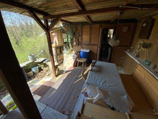 überdachte Terrasse Gartenhaus