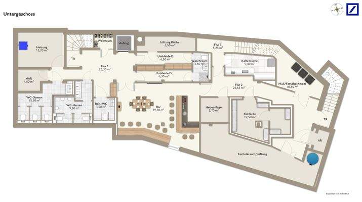 Untergeschoss - Möblierungsbeispiel