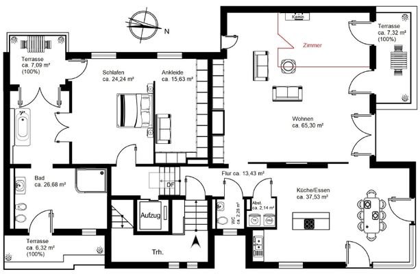 Grundriss Bsp 3 Zi- Variante