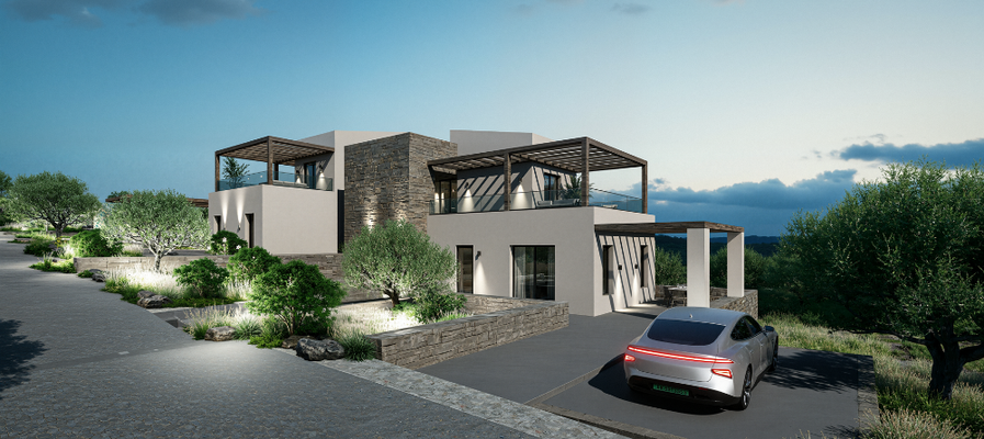 Kreta, Exantis: Neubau! Zwei luxuriöse Steinvillen mit privaten Pools zum Verkauf