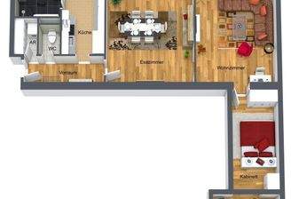 Grundriss 3D möbliert