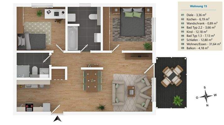 Wohnung - Nr.15 - Haus B