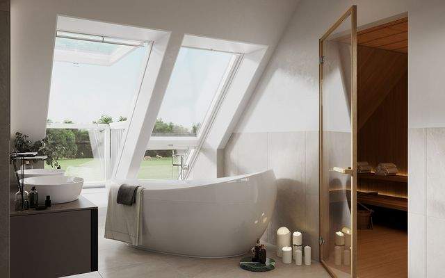 Badezimmer mit Naturblick
