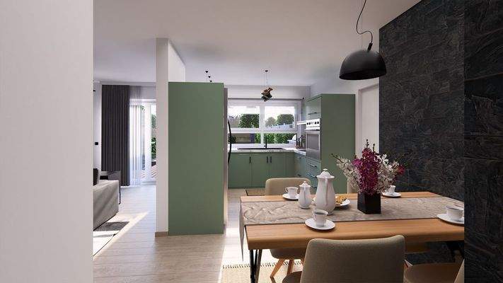 Ansicht Küche/Esszimmer Wohneinheit 1