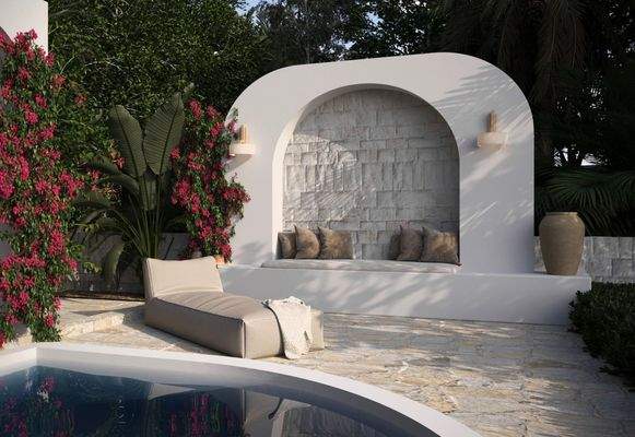 Sitzecke mit Liege im Außenbereich