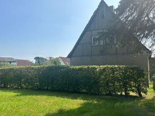 Gibelansicht Haus vom Garten aus gesehen