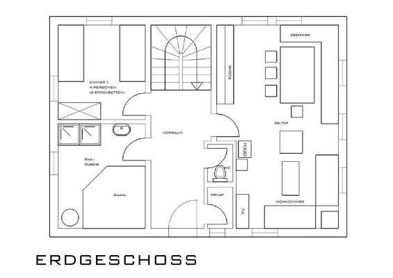 Plan Erdgeschoss - Gemütliches Chalet im Ski- und Wanderparadies FEUERKOGEL mit traumhaften Ausblick Kauf Ebensee Oberösterreich