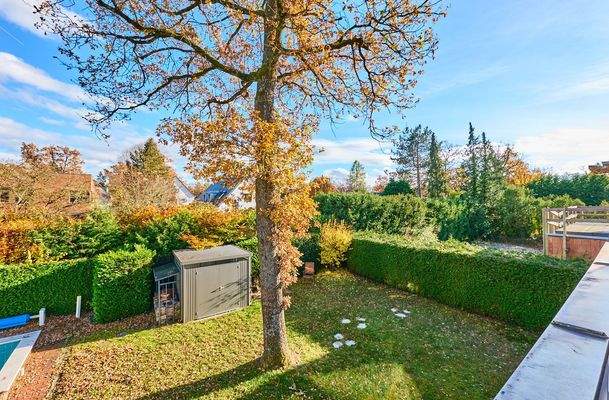 Blick in den Garten vom Balkon