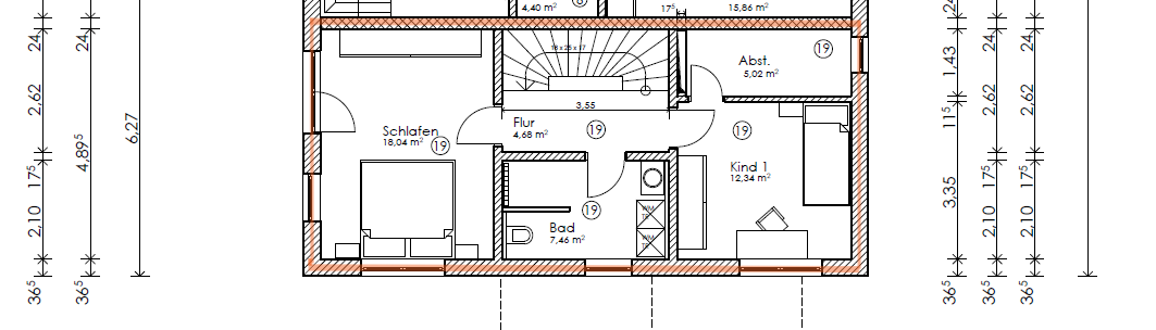 Grundriss Wohnung Nr. 19 - 1. Obergeschoss