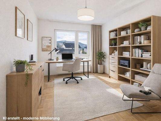 Arbeitszimmer KI möbliert