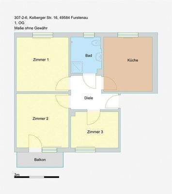 Grundriss: 3-Zimmer-Wohnung