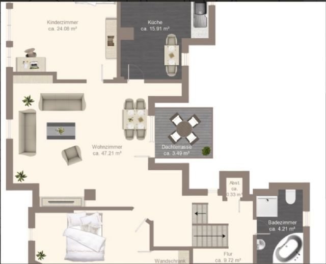 PENTHOUSE 3 Zimmer Wohnung saniert in Villa - Talblick, Eckbadewanne, Dachterrasse!