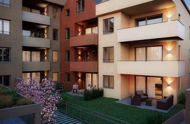 Blick auf die Wohnanlage