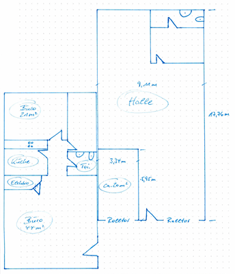 Skizze Halle + Büro / Lager