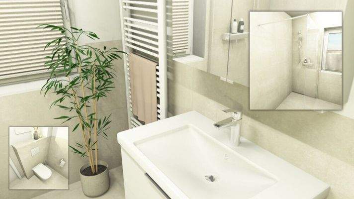 Badezimmer mit bodengleicher Dusche