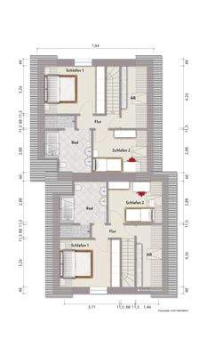 DH1: Grundriss Dachgeschoss (nicht maßstabsgerecht, Möblierungsbeispiel)