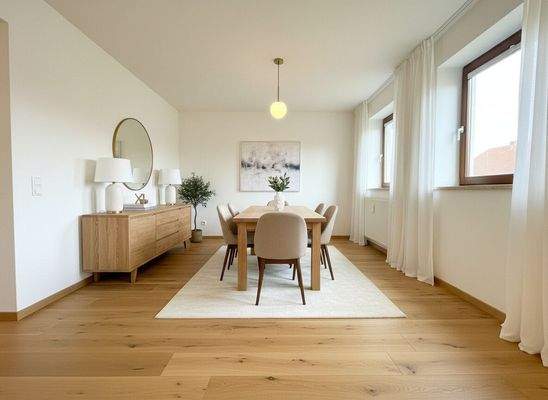 Esszimmer mit Beispiel Bodenbelag und Einrichtung